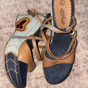Y2K Denim Wedges with Unique Stitching (Cute Hearts and Stars)